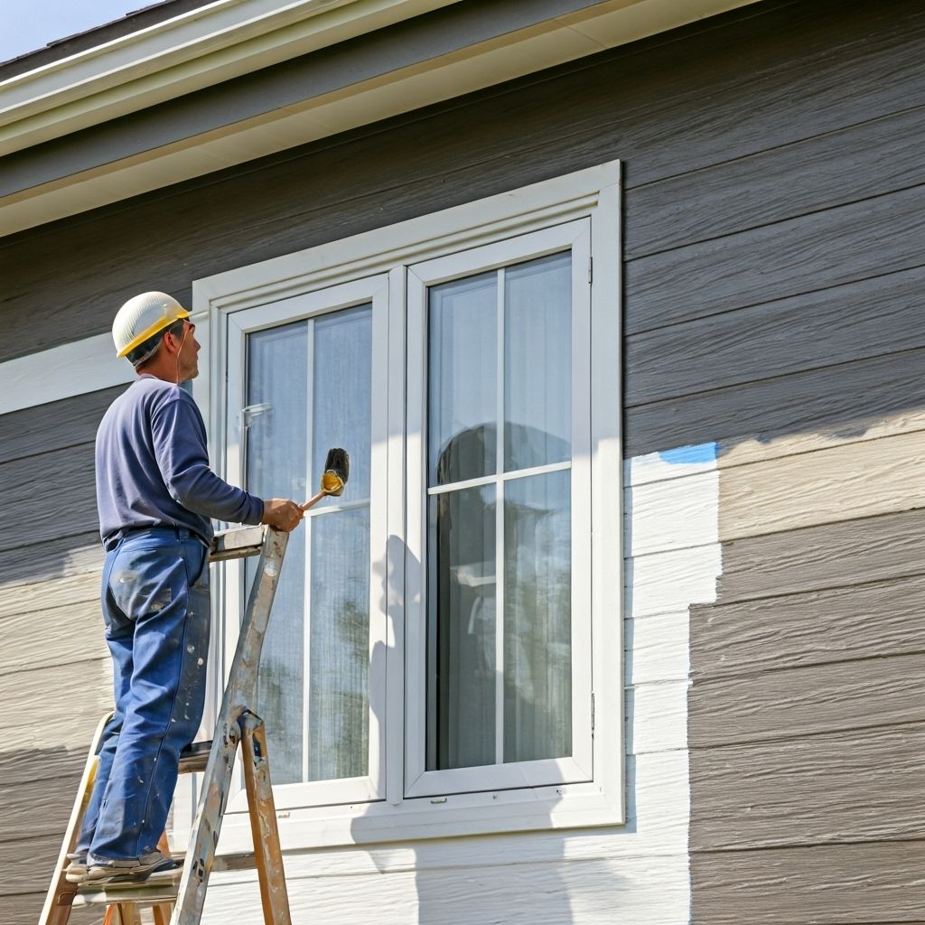 Professional painter from Minors Painters (Minor's Painters LLC) working on house exterior painting in Maryland